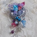 Mademoisellle Bluse Haute-couture brooch embroidered with Swarovski crystals, pearly beads, Lucite flowers and beautiful seed beads