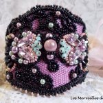 Marquise cuff bracelet embroidered with Swarovski crystals, black lace from 1950 very old, freshwater pearls and seed beads