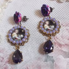 BO La Lavendière created with magnifying glass cabochons, PureCrystal crystals, resin cabochons, gold plated and brass accessories in Bronze color