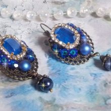 BO Leila created with Royal Blue Swarovski Crystal cabochons, round pearly beads, rhinestone chain, crystal flowers and various accessories 