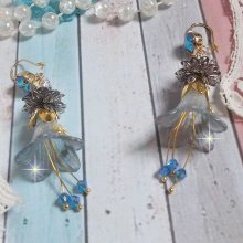 BO Sensations Gold and Blue created with hand painted trumpet flowers, crystals, glass flowers and gold plated accessories