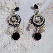 BO Mimichat Steampunk avec cabochons verres, strass, breloques époxy, perles cristal Swarovski et clous argent