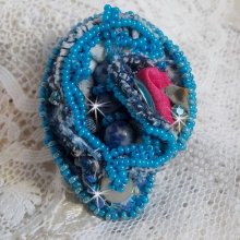 Far West ring all in denim embroidered with semi-precious beads Sodalite, Jade and other beads