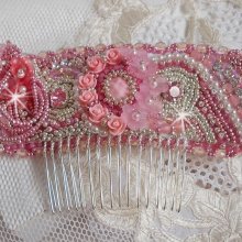 Magnolia comb embroidered with Swarovski crystals, resin beads and Miyuki seed beads