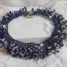 Coral flower necklace with seed beads and semi-precious pearls such as Quartz, Sodalite and Lapis Lazuli.