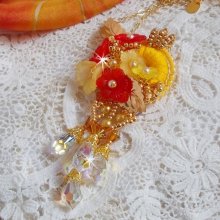 Gold button pendant necklace with various quality crystals and beads