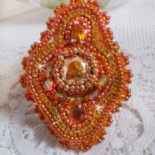 Rumba ring embroidered with a beautiful orange Swarovski crystal, facets and Miyuki beads