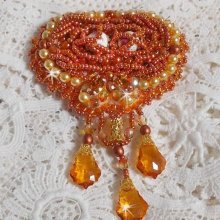 Rumba brooch embroidered with Swarovski crystals, rhinestones, Tangerine navettes, round beads and seed beads