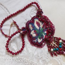 Necklace Enchantment of Autumn embroidered with pearly pearls Bordeaux, a lace, various pearls and seed beads