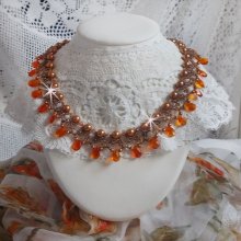 Amber necklace with Swarovski crystal pearls and faceted glass drops