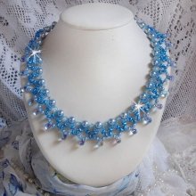 Light Azur necklace with Swarovski crystal pearls and glass drops