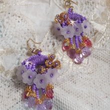 BO Laureline embroidered with Swarovski crystals, purple DMC cotton, Lucite flowers and seed beads