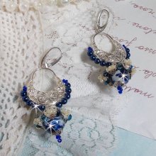 BO Lotus Flowers mounted with Capri Blue/White Venetian Beads and Half Moon Candlestick connectors