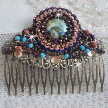 Bonjour Paris Hair Comb embroidered with a resin cabochon, gemstones (Gold Stone or Sun Stone), round beads and seed beads