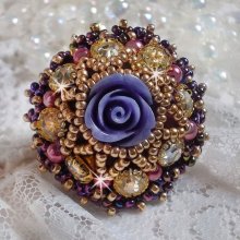 Ring La Passionnée de Venise embroidered with a purple resin flower and Crystal rhinestones