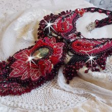 Cardinal necklace embroidered in red and black with red Jasper, onyx beads and Swarovski crystals