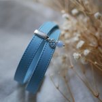 Sky blue double leather strap with stitching and your choice of pendant