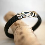 Black leather bracelet with Celtic knot and magnetic steel clasp