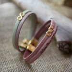 Gold infinity symbol leather duo bracelet to personalize  