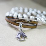 2-turn leather bracelet with engraveable charm