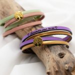 Leather bracelet in duo of colors customizable with golden cabochon Tree of Life