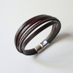 Men's brown multi-leather cuff bracelet