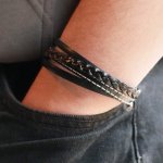 Men's black multi-leather cuff bracelet