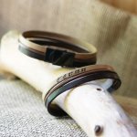 Vintage brown leather cuff bracelet for men customizable by engraving 