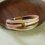 Women's peach and gold multi-leather cuff bracelet