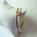 White and gold leather cuff bracelet with Tree of Life cabochon