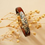 Florâme bracelet with liberty ribbon Eloïse blue flowers on brown leather