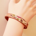 Florâme bracelet with liberty ribbon, purple flowers on aged pink leather