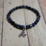 Men's bracelet in Black Blue pearls and pendant of your choice