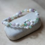 Aventurine natural stone beads bracelet with mini beads ring