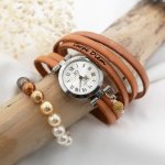 Silver multi-turn leather watch with adjustable clasp