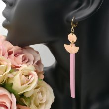 Solo long gold-plated dangling earring Pink leather or choice of color