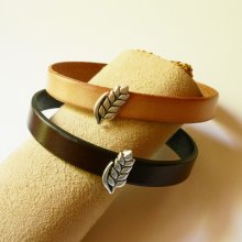 Customizable leather bracelet and loop Epi de blé, noces de froment for men and women