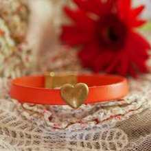 Leather bracelet & bronze heart vielli customizable 