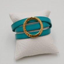 Leather bracelet large gold ring customizable 3 turns of the wrist