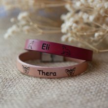 Personalized leather bracelet for children engraved first name framed with drawings of your choice