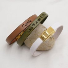 Leather bracelet woman gold clasp personalized by engraving 