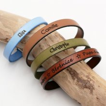 Leather bracelet personalized man or woman engraved with names or message