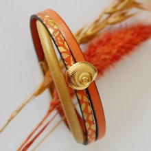 Women's gold cuff bracelet Gold and orange shell