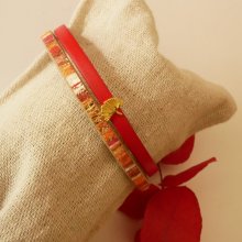 Rouget leather duo bracelet with golden glitter and Gingko decoration  