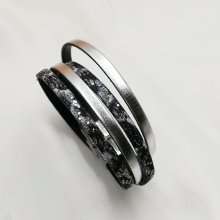 Black leather strap with glitter, double turn, to personalize