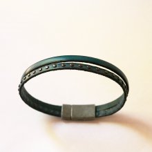 Men's blue leather duo bracelet with studs