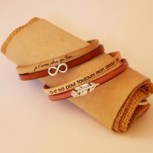 Leather duo bracelet to personalize with a heart, star or infinity loop