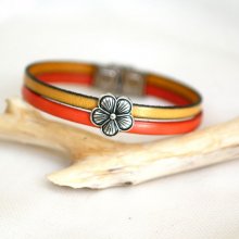 Bracelet for woman duo of leather and silver plated Flower customizable