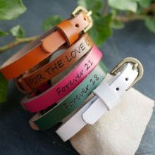 Engraved leather bracelet single turn to personalize mixed adult child