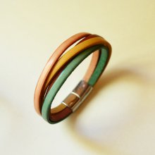 Women's cuff bracelet in 4 pastel-colored leathers